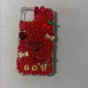 Decorative Red Phone Case with Embellishments